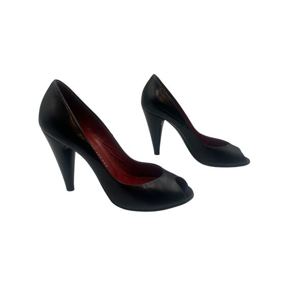 Marc by Marc Jacobs Leather Peep Toe Pumps Heeled Shoes Black Size 37 US 7 - Picture 4 of 7